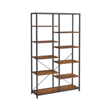 Boekenkast open - 10 vakken - Spaanplaat/staal - Vintage bruin-zwart - 100 x 30 x 170 cm