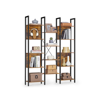 Boekenkast bruin/zwart - houtspaanplaat en staal - 24 x 128 x 166 cm
