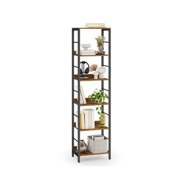 Boekenkast 6 niveaus industrieel | Vintagebruin-inktzwart | 40x30x178 cm