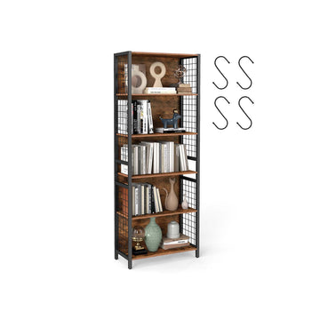 Boekenrek - bruin-zwart - 5 planken - industrieel - 15 kg/plank - 30 x 60 x 175,6 cm