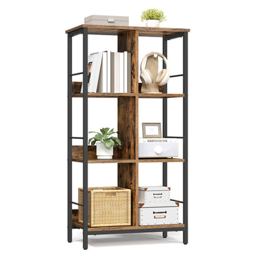 Boekenkast met 6 vakken en 3 niveaus | Vintagebruin-inktzwart | 60x30x114 cm