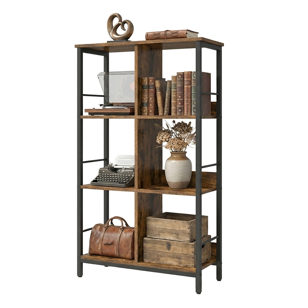 Bücherregal mit 3 Ebenen und 6 Fächern | Braun-Schwarz | 60x30x114 cm