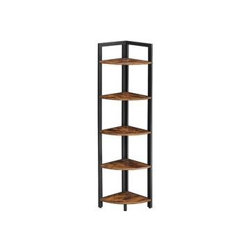 Hoekrek vintage bruin-zwart - spaanplaat/stalen boekenkast - 30 x 30 x 150 cm