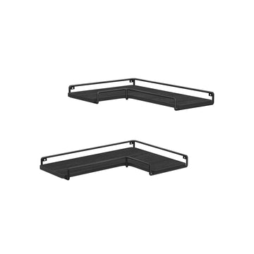 Wandplanken set van 2 - zwevende planken - spaanplaat en staal - zwart - 40x29x14 cm