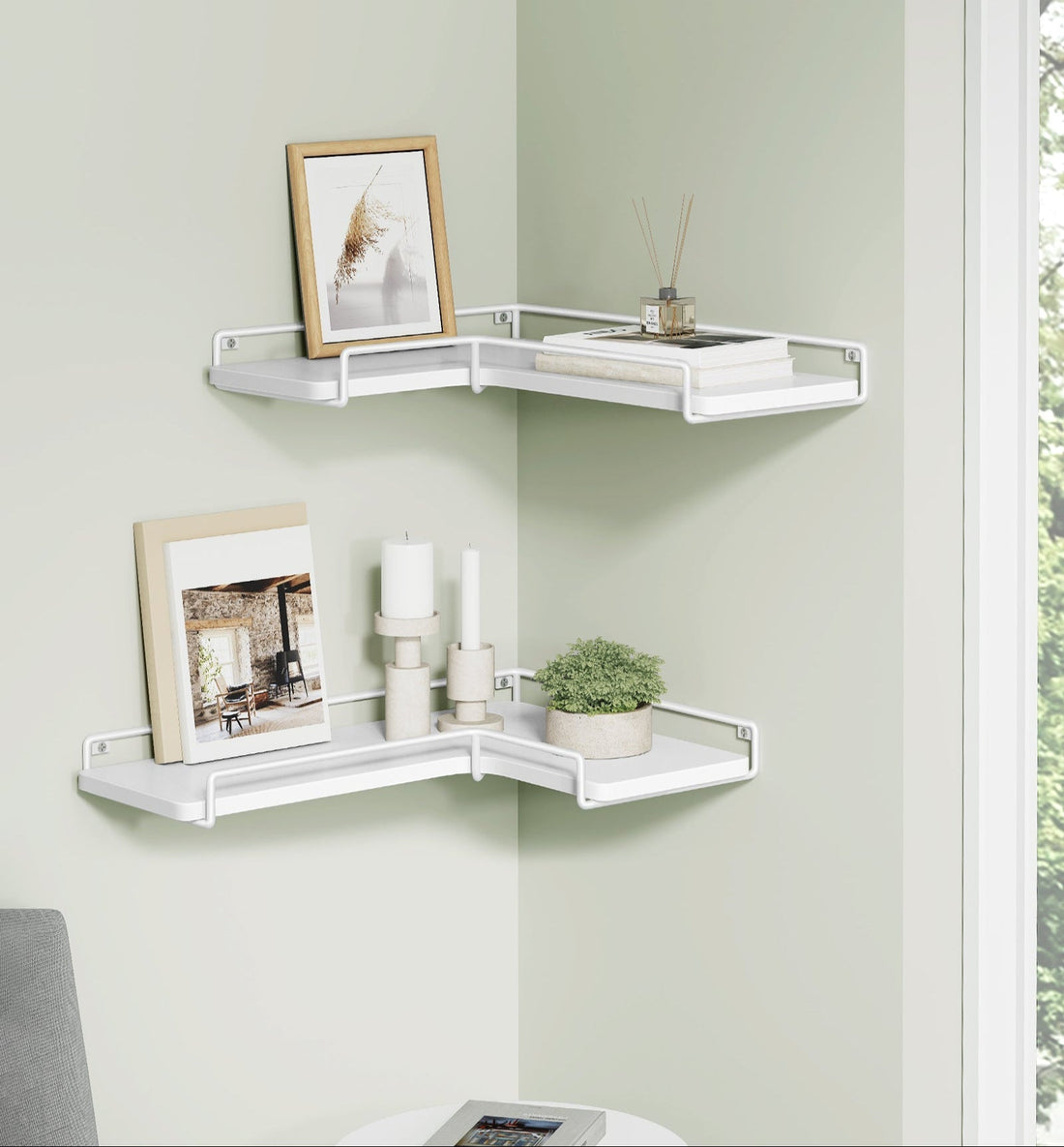 L-vormige hoekplankenset 2 stuks - wit - wandplanken - ruimtebesparend - 40 x 29 x 14 cm