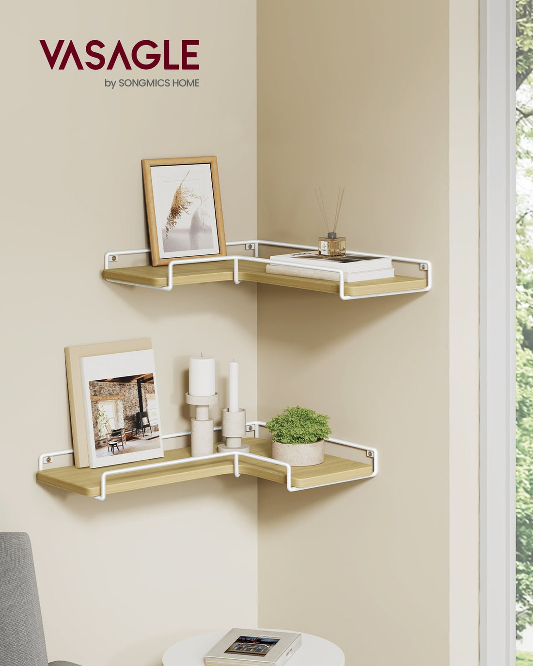 Set aus 2 schwebenden Wandregalen, Eichenoptik/Wolkenweiß, 40 x 29 x 14 cm