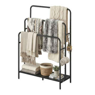 Handdoekhouder met 3 stangen en 2 haken | Zwart | 70x30x100 cm