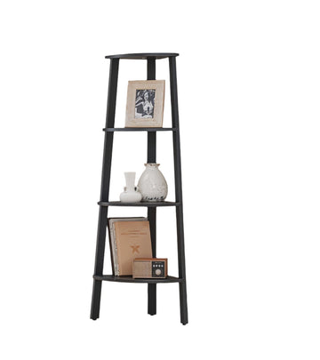 Hoekrek met 4 niveaus - grijs-zwart - spaanplaat en staal - 33,4 x 33,4 x 125 cm