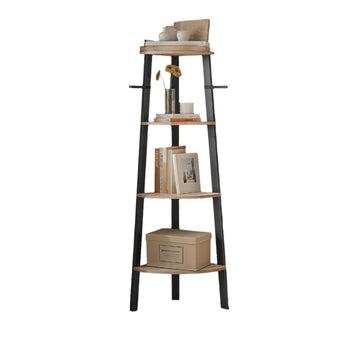 Hoekrek Boekenkast - 4 etages - Houtlook - Ruimtebesparend - 34 x 34 x 125 cm