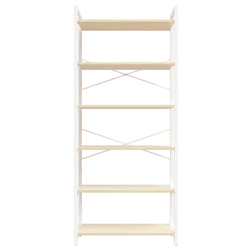 Boekenrek met 6 niveaus, open planken | Beige-Wit | 64x30x185,5 cm