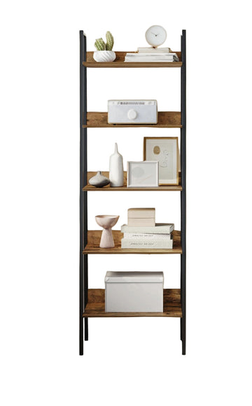 Bruin-zwart boekenrek - houten opbergrek - stalen kast - compact - 30 x 60 x 170 cm