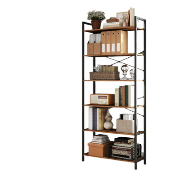 6-laags boekenkast - vrijstaand rek - stalen frame - vintage stijl - 80x30x186 cm