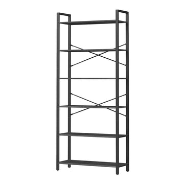 Boekenkast 6 niveaus met stalen frame | Zwart | 80x30x186 cm