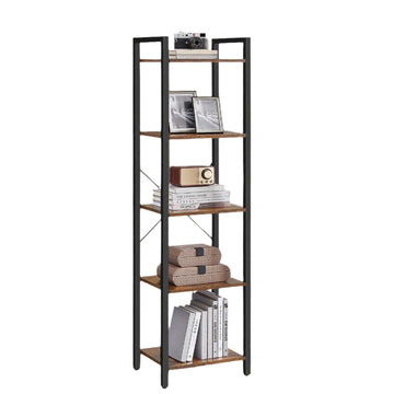 Boekenkast, vintage bruin, stalen frame, 40 x 30 x 146 cm
