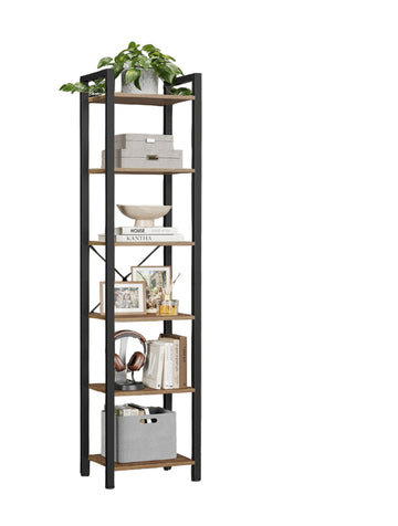 Boekenkast zwart/bruin - houten opbergrek - stevig - 30 x 40 x 187,5 cm
