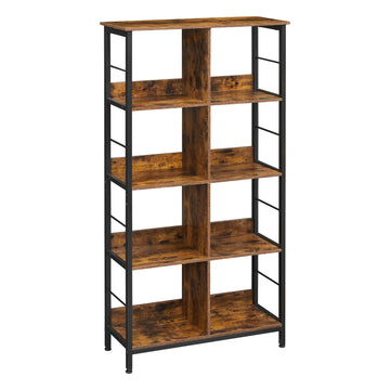 Boekenkast met 4 niveaus en 8 vakken | Vintagebruin-zwart | 80x33x149 cm