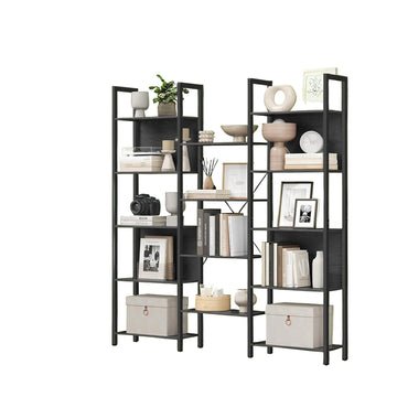 Zwart boekenrek - houten opbergrek - stalen frame - 24 x 158 x 166 cm