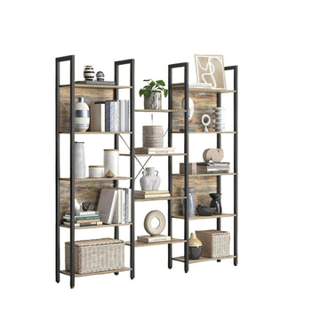 Houten boekenkast - bruin/zwart - stalen frame - stevig - 24 x 158 x 166 cm