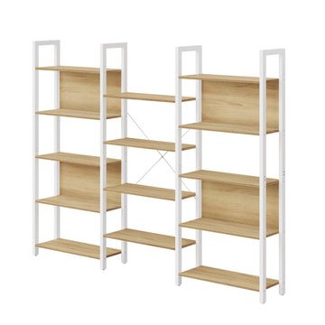Opbergrek met 14 vakken, boekenkast | Goud eiken-wit | 128x24x166 cm