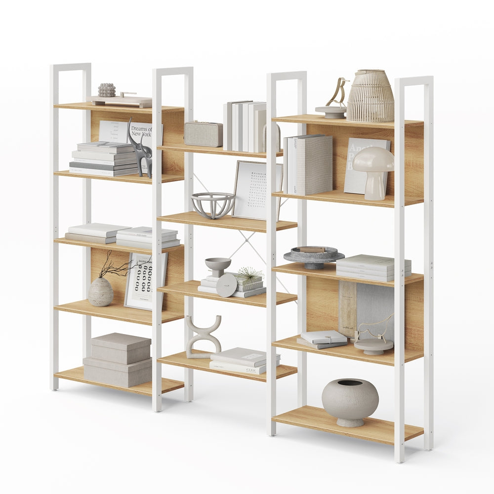 Hylla med 14 fack, bokhylla | Guldek-vit | 128x24x166 cm