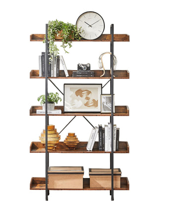 Boekenkast bruin-zwart - houtspaanplaat en staal - 100 x 28 x 178 cm