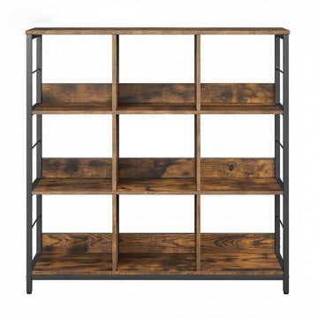 Staand rek met 3 niveaus en 9 vakken | Bruin-zwart | 100x30x103,1 cm