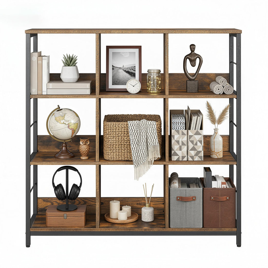Standregal mit 3 Ebenen und 9 Fächern | Braun-Schwarz | 100x30x103,1 cm
