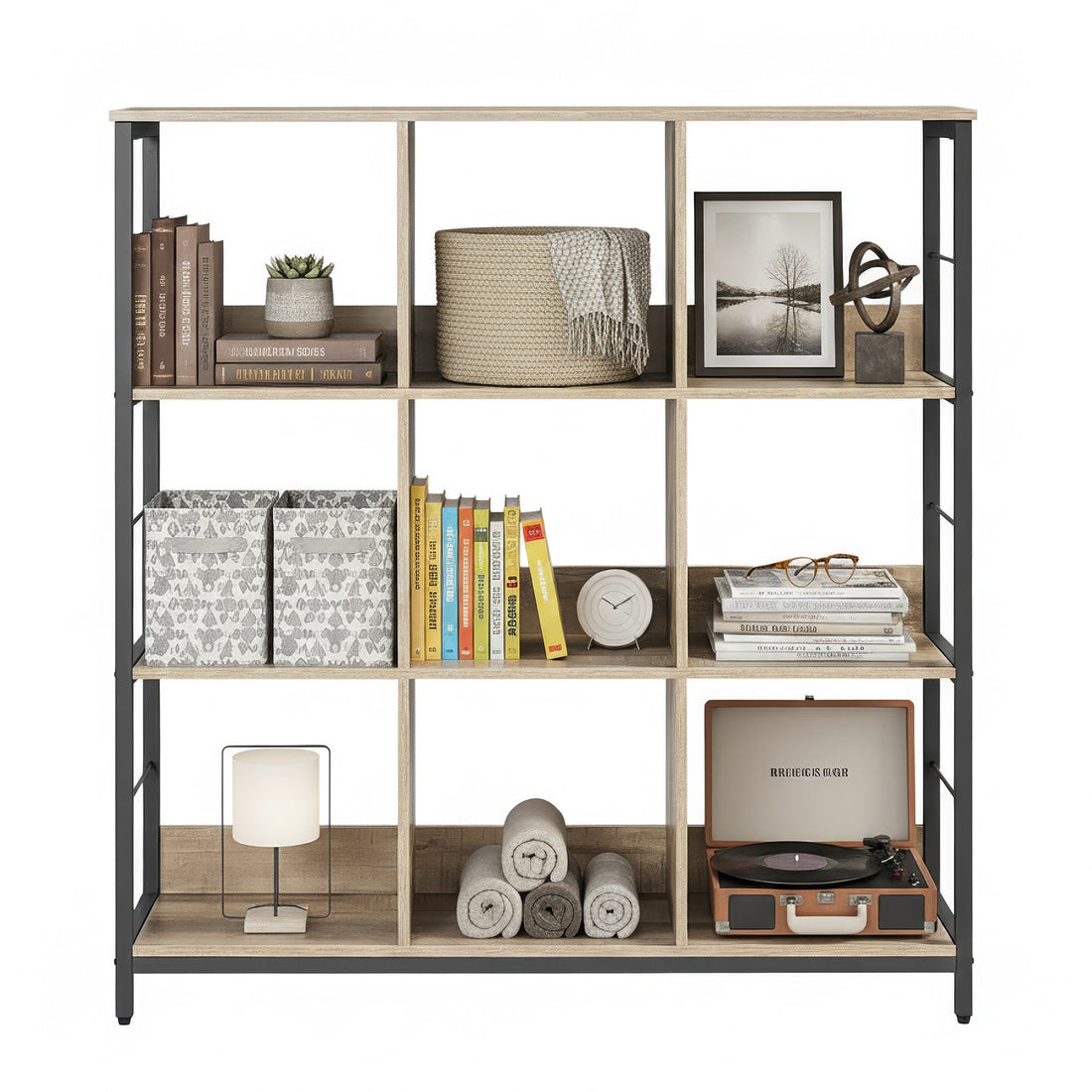 Bücherregal mit 9 Fächern, braun-schwarz | 100x30x103,1 cm