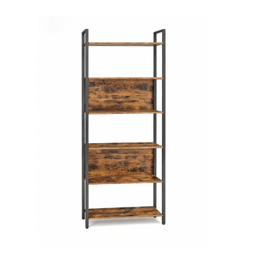 Boekenkast met 6 niveaus, opbergrek | Vintagebruin-zwart | 60x24x186 cm