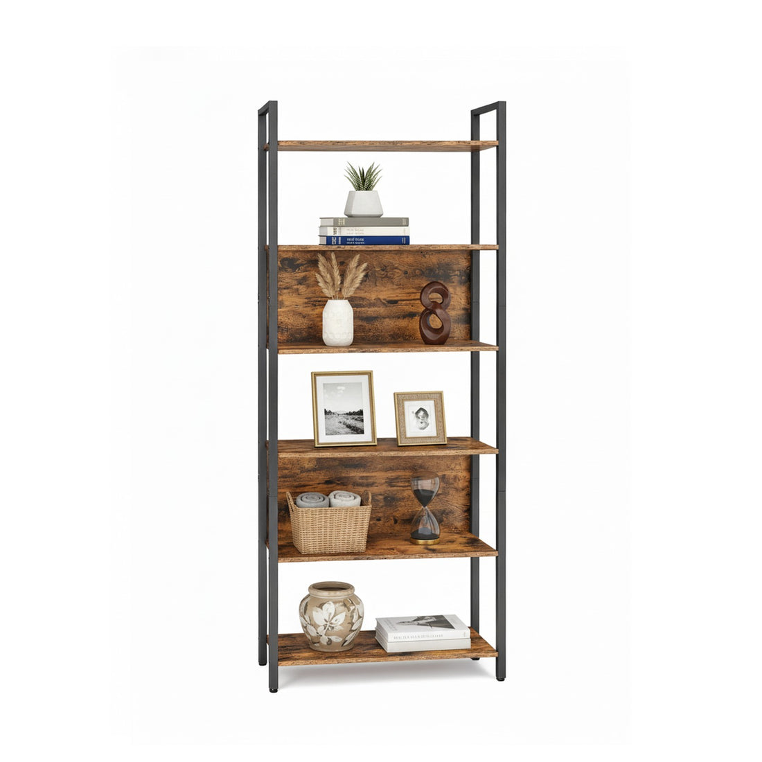 Bücherregal mit 6 Ebenen, Standregal | Vintagebraun-Schwarz | 60x24x186 cm