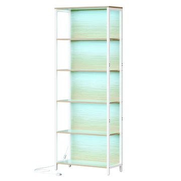 6-laags opbergrek met verstelbare ledverlichting | Beige | 60x30,3x178,6 cm