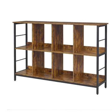 Boekenkast met 8 vakken en 2 niveaus voor werkkamer | Bruin-Zwart | 132,6x33x80 cm