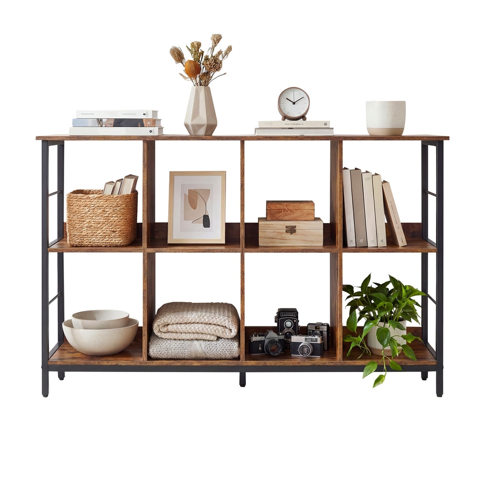 Bücherregal mit 8 Fächern und 2 Ebenen für das Arbeitszimmer | Braun-Schwarz | 132,6x33x80 cm