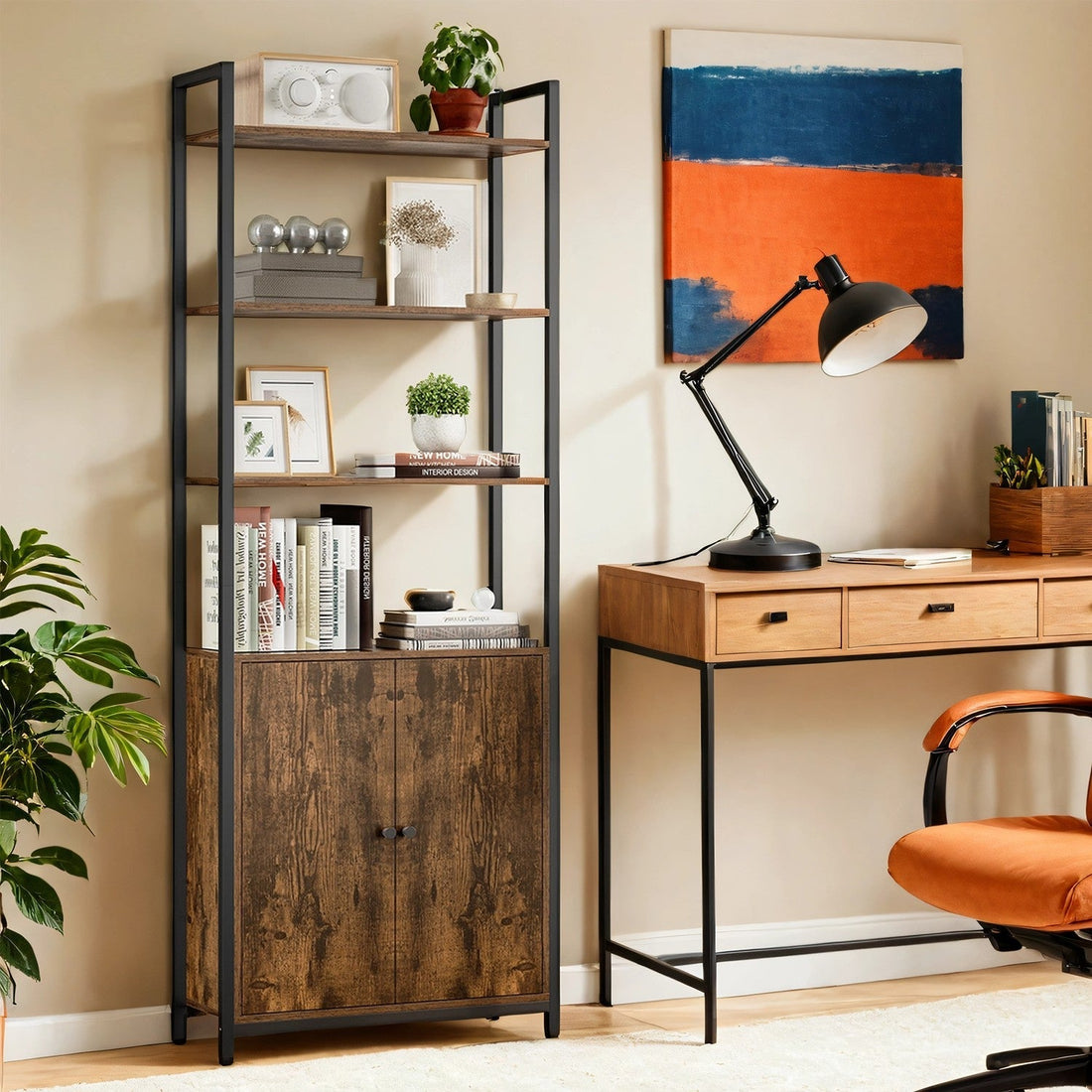 Bokhylla i trä – brunsvart – förvaringshylla – rustik – platsbesparande – 24x60x159,5 cm