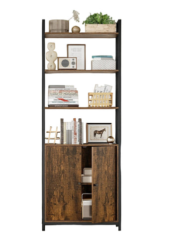 Houten boekenkast - bruin-zwart - opbergrek - rustiek - ruimtebesparend - 24x60x159,5 cm