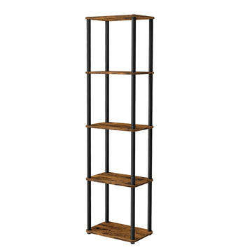 Stellingkast met 5 niveaus, gereedschapsvrije montage | Bruin-Zwart | 38x23,8x139 cm