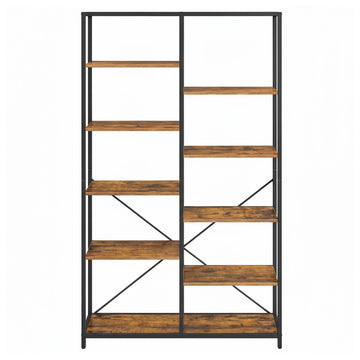 Boekenkast met 5 niveaus, opbergrek | Vintagebruin-zwart | 100x30x170 cm