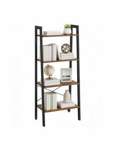 Boekenkast met 4 niveaus, modern | Vintagebruin-zwart | 56x34x137,5 cm