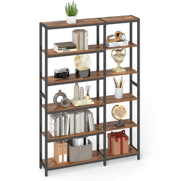 6-laags boekenkast, ladderrek, hoekrek | Bruin-Zwart | 102x24x175,2 cm