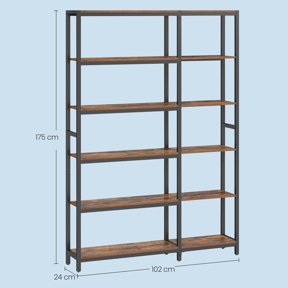 6-stöckiges Bücherregal, Leiterregal, Eckregal | Braun-Schwarz | 102x24x175,2 cm