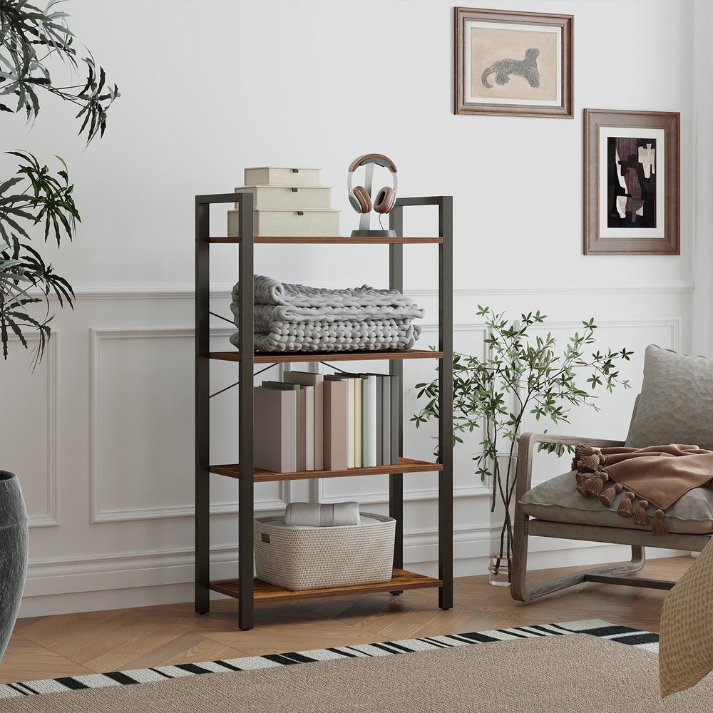 Bücherregal mit 4 Ebenen | Vintage Dunkelbraun | 30x66x120 cm