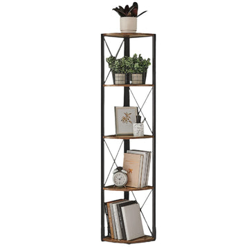 Hoekrek 5 niveaus - Boekenkast - Vintage bruin-zwart - 30x30x160 cm