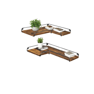 2-delige L-vormige hoekplank - wandplank - displayplank - vintage bruin zwart - 40x29x14 cm