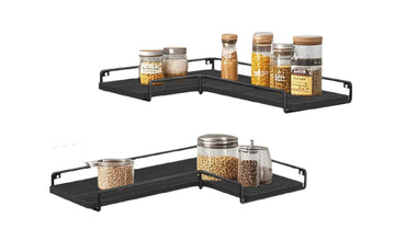 L-vormige hoekplanken, set van 2, 5 kg, 40 x 29 x 14 cm, zwart spaanplaat en staal