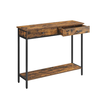 Vintage sidetable bruin zwart - spaanplaat/staal - 1 lade, 2 planken - 100 x 30 x 80 cm