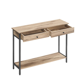 Consoletafel met lades - haltafel - spaanplaat en staal - 30 x 100 x 80 cm - camelbruin/zwart