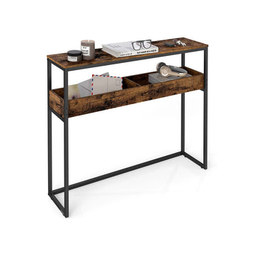 Smalle consoletafel voor hal, ruimtebesparend, bruin-zwart, 24 x 100 x 80 cm