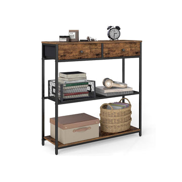 Smalle consoletafel met 2 stoffen lades - bruin/zwart - 24 x 76 x 80 cm