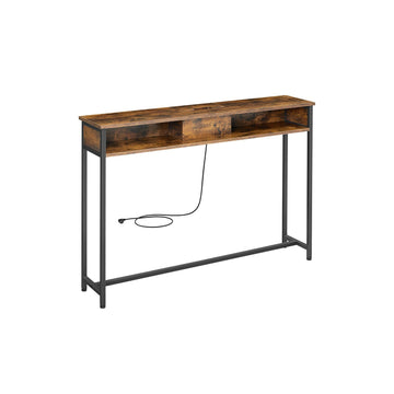 Bijzettafel vintage bruin-inktzwart met stekkerdoos, 100 kg, 25 x 120 x 81,1 cm