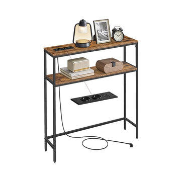 Consoletafel met 2 legplanken | Vintagebruin-inktzwart | 80x20x80 cm
